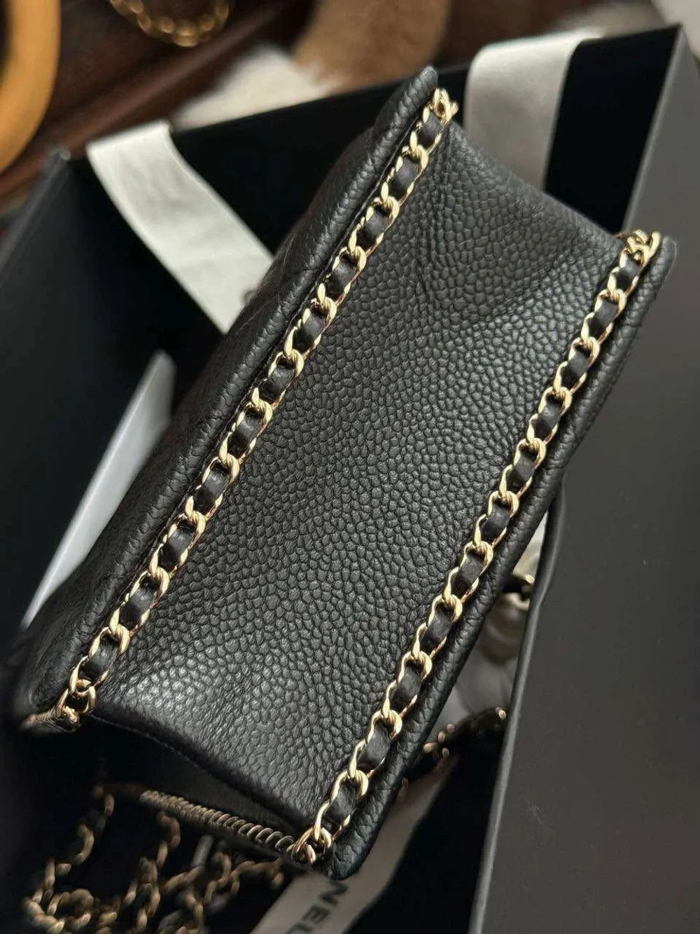 CHANEL Black Quilted Leather Phone Pouch with Gold-Tone CC